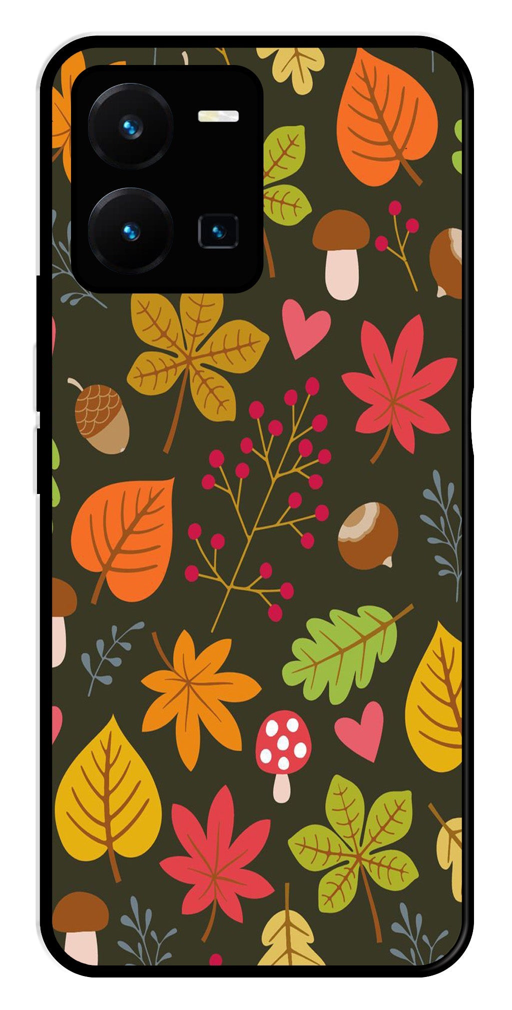 Leaves Design Metal Mobile Case for Vivo Y35   (Design No -51)