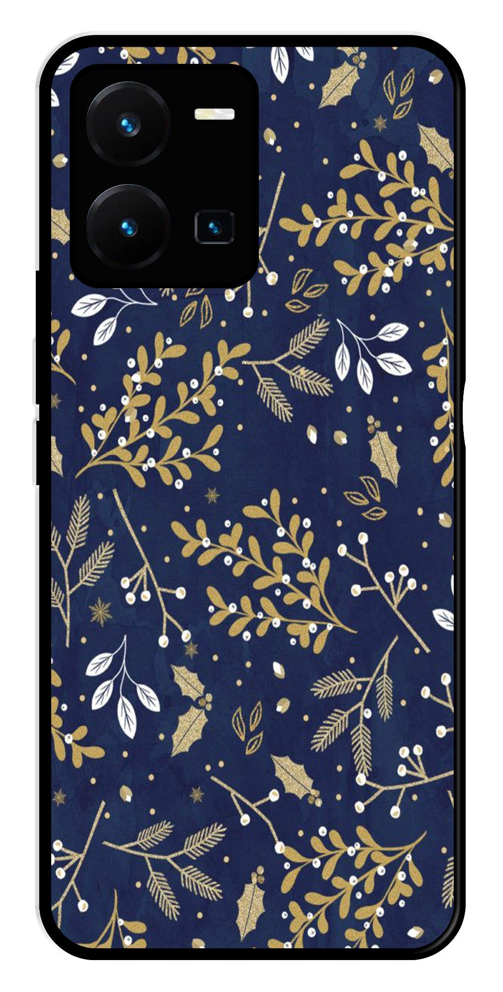 Floral Pattern  Metal Mobile Case for Vivo Y35   (Design No -52)