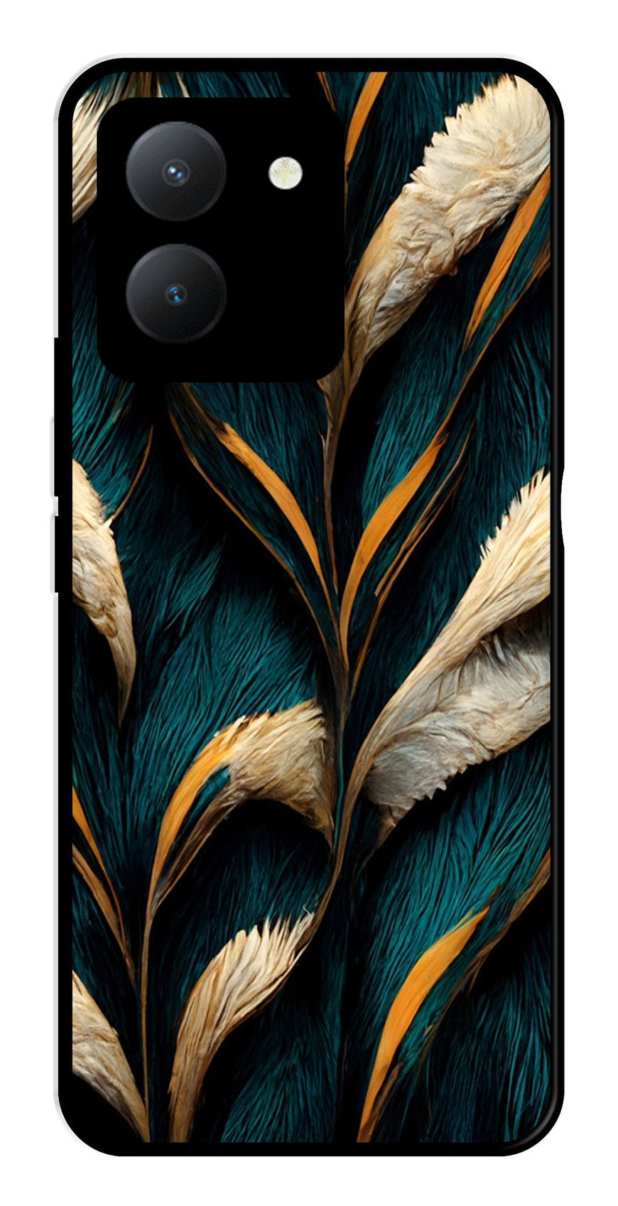 Feathers Metal Mobile Case for Vivo Y36   (Design No -30)
