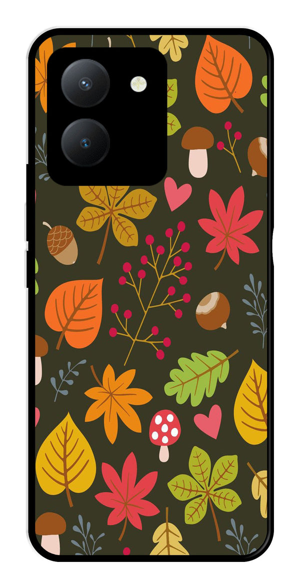 Leaves Design Metal Mobile Case for Vivo Y36   (Design No -51)
