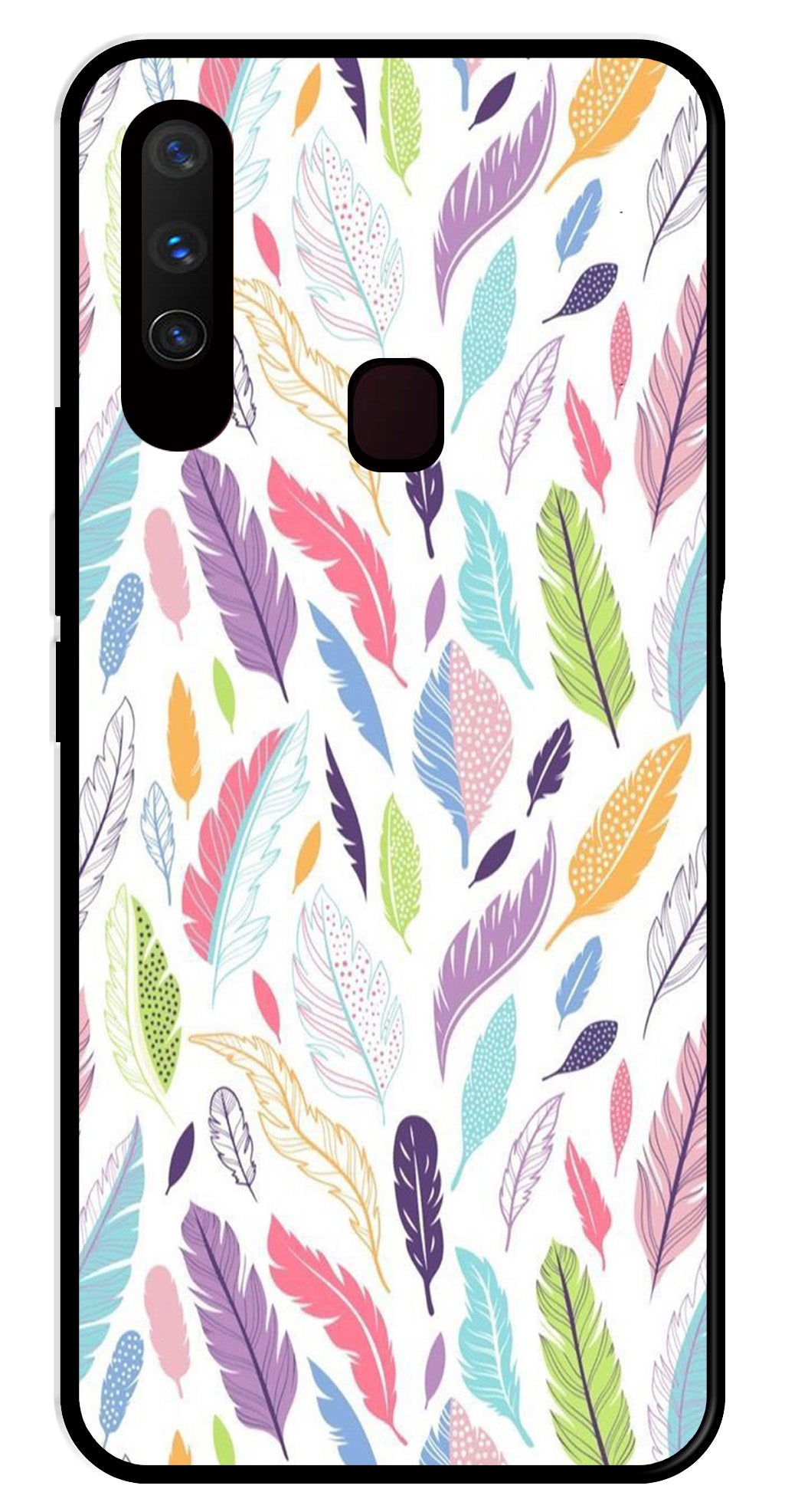 Colorful Feathers Metal Mobile Case for Vivo Y15   (Design No -06)