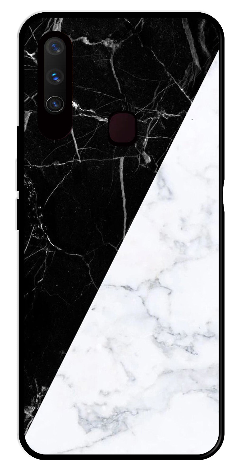 Black White Marble Design Metal Mobile Case for Vivo Y15   (Design No -09)