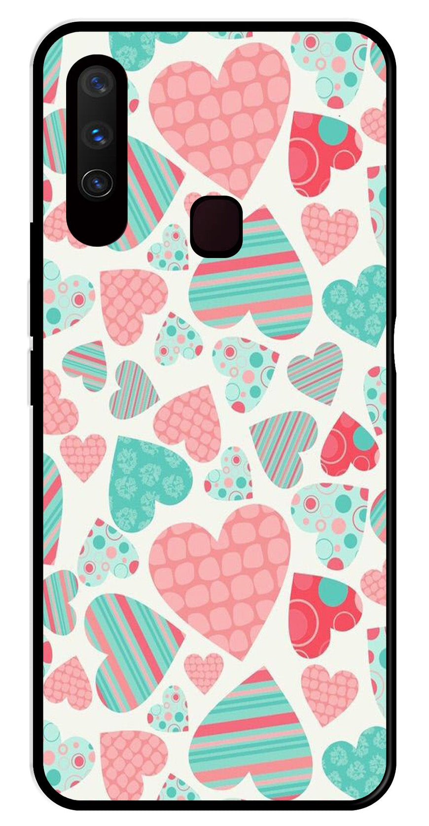 Hearts Pattern Metal Mobile Case for Vivo Y12   (Design No -22)
