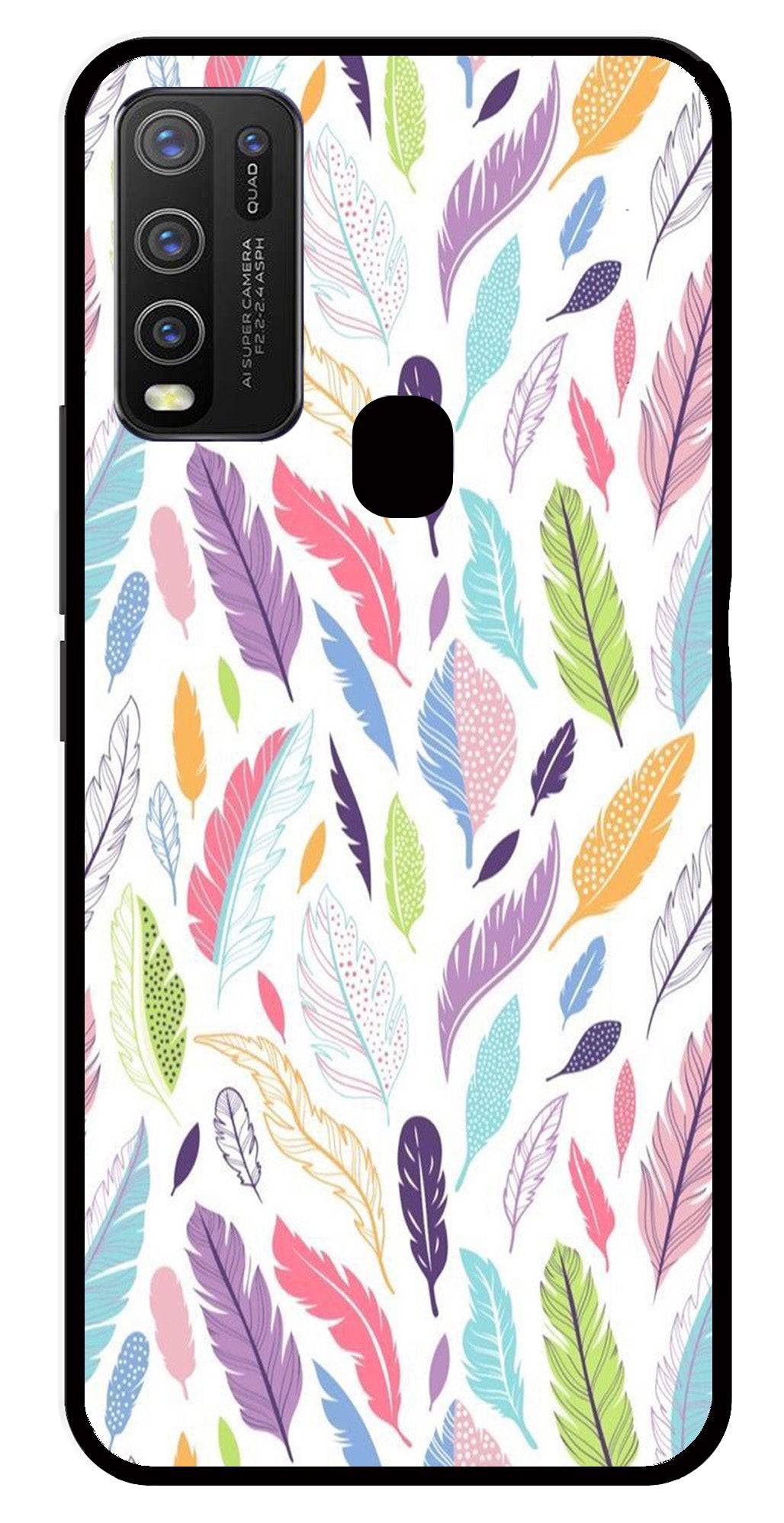 Colorful Feathers Metal Mobile Case for Vivo Y50   (Design No -06)