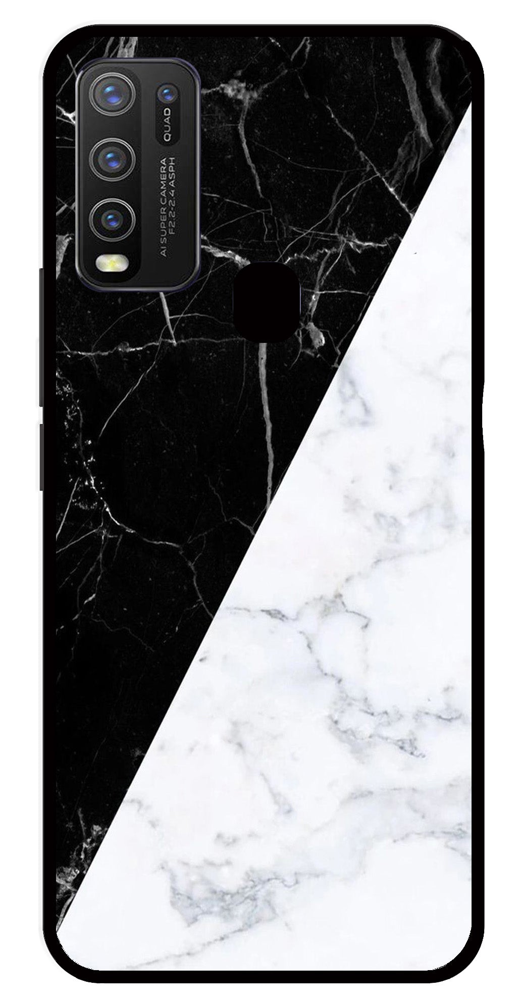 Black White Marble Design Metal Mobile Case for Vivo Y50   (Design No -09)