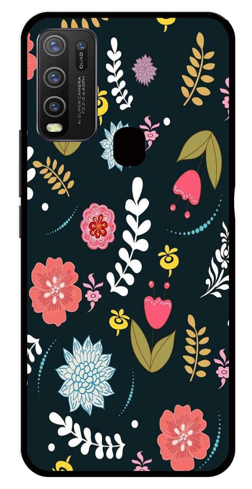 Floral Pattern2 Metal Mobile Case for Vivo Y30   (Design No -12)