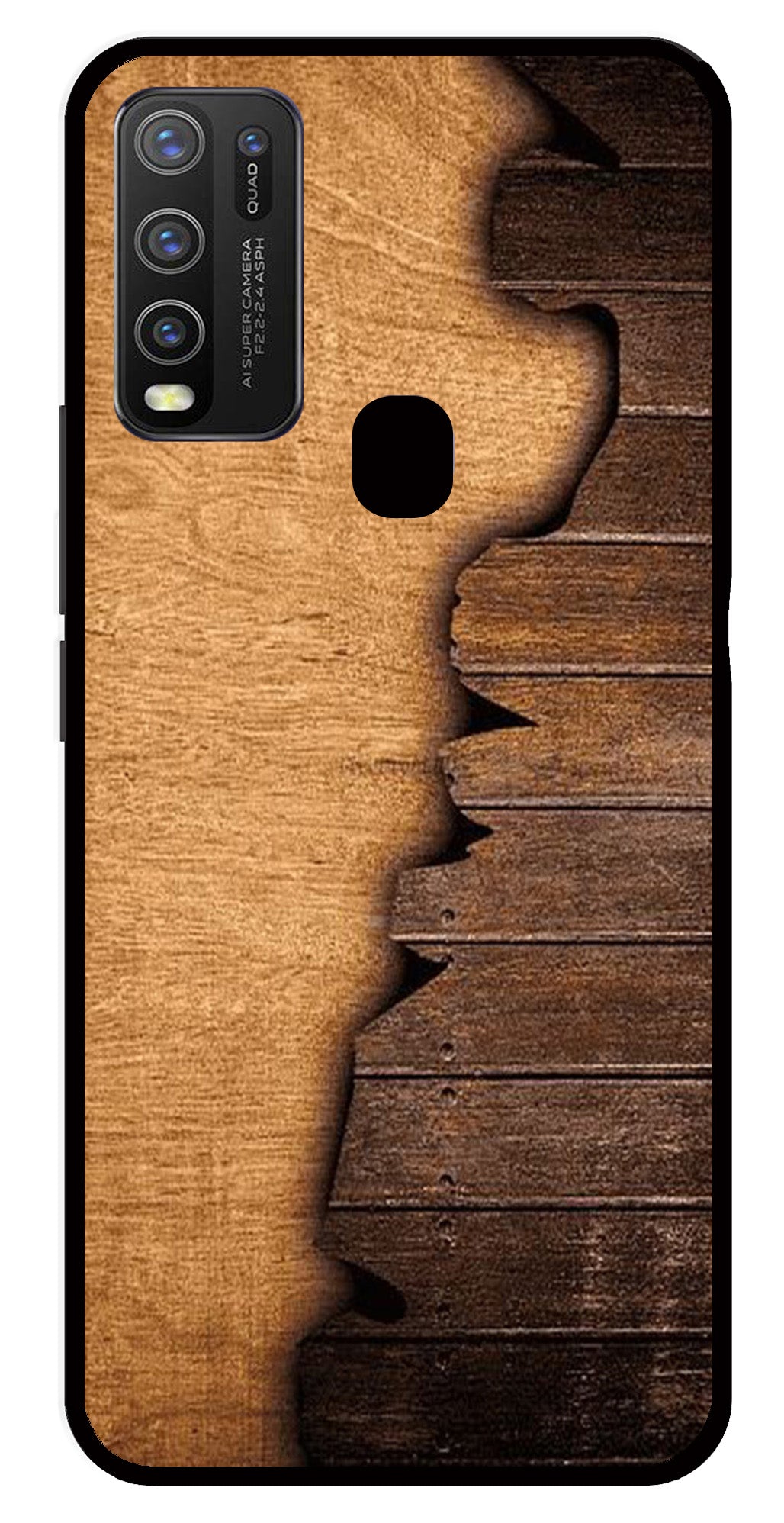 Wooden Design Metal Mobile Case for Vivo Y30   (Design No -13)