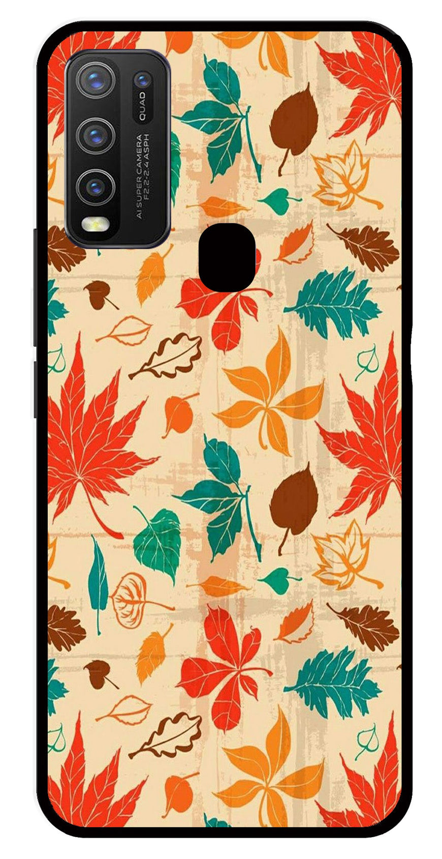 Leafs Design Metal Mobile Case for Vivo Y30   (Design No -14)