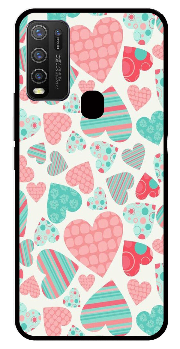 Hearts Pattern Metal Mobile Case for Vivo Y50   (Design No -22)
