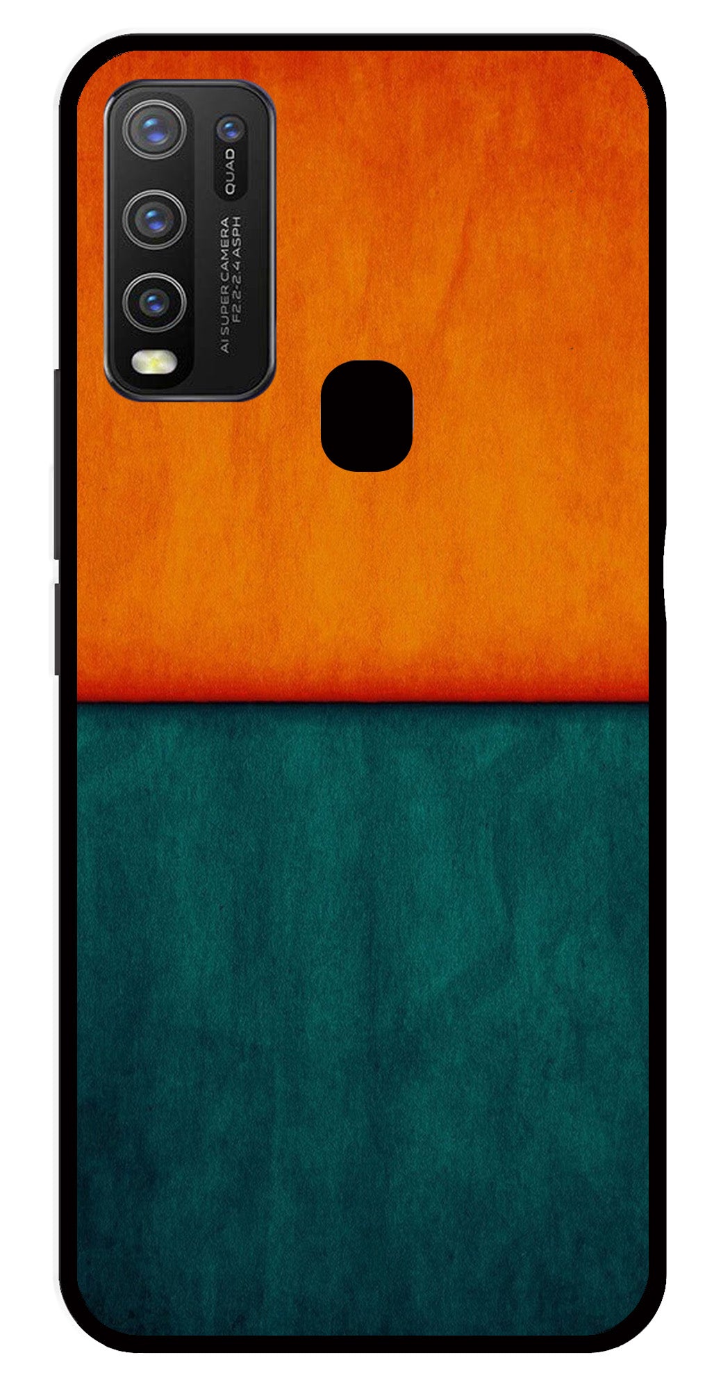 Orange Green Pattern Metal Mobile Case for Vivo Y30   (Design No -45)