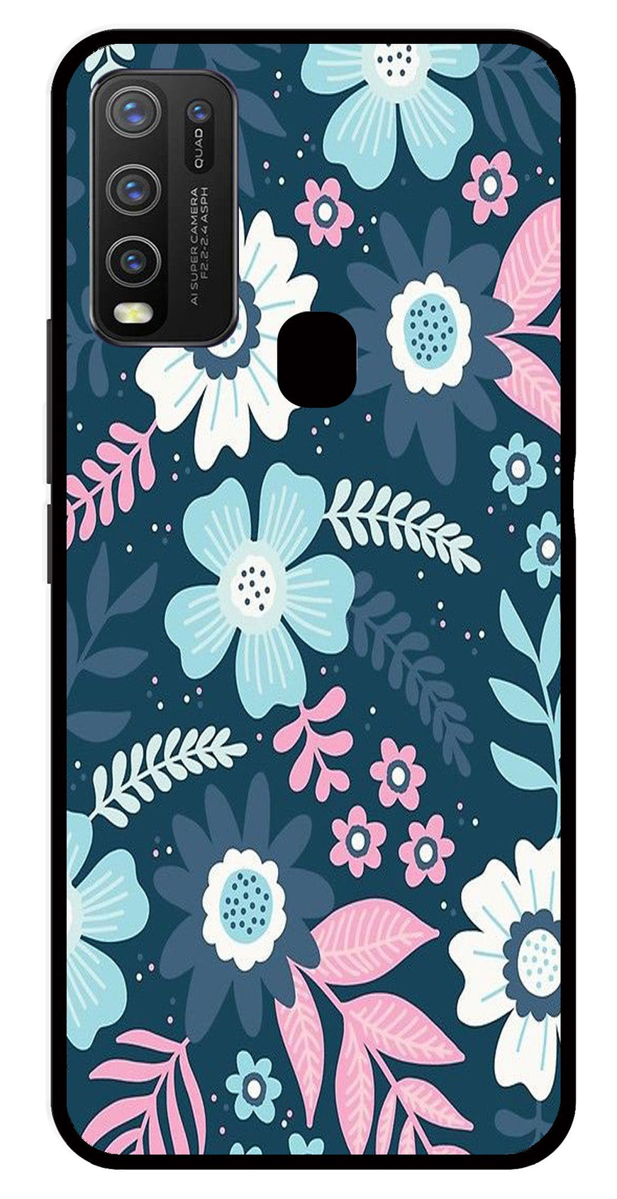Flower Leaves Design Metal Mobile Case for Vivo Y30   (Design No -50)