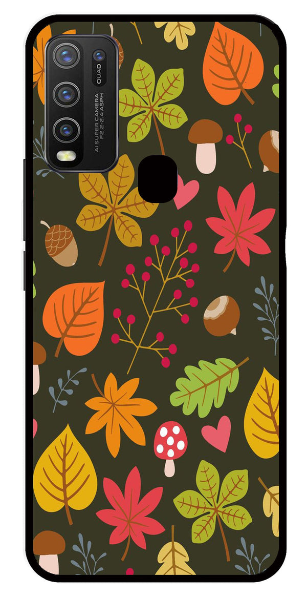 Leaves Design Metal Mobile Case for Vivo Y30   (Design No -51)