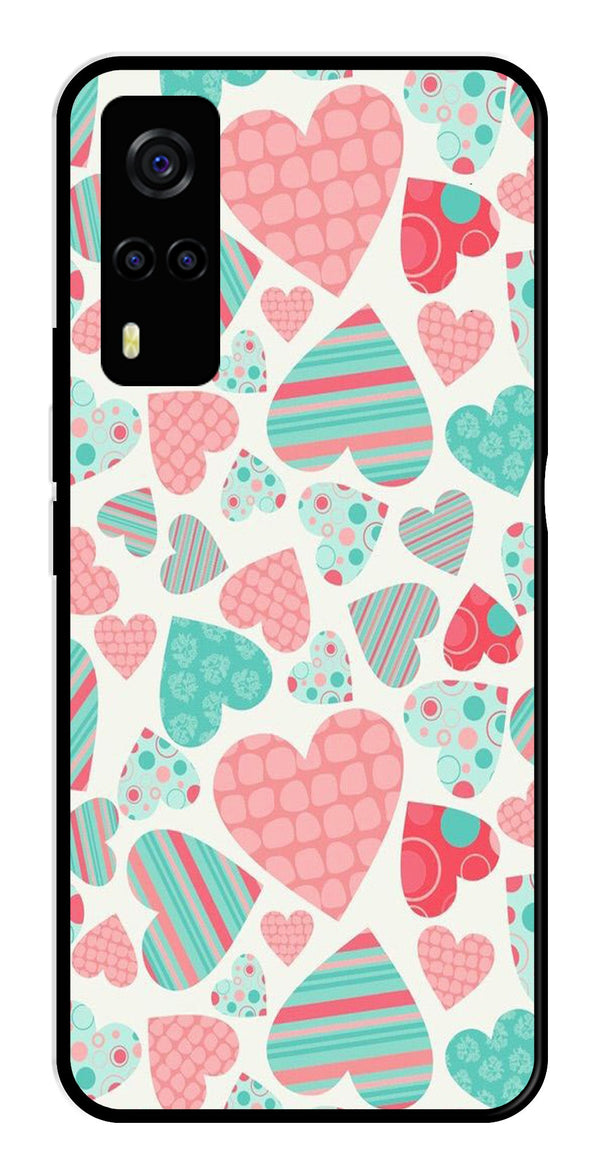 Hearts Pattern Metal Mobile Case for Vivo Y53s   (Design No -22)