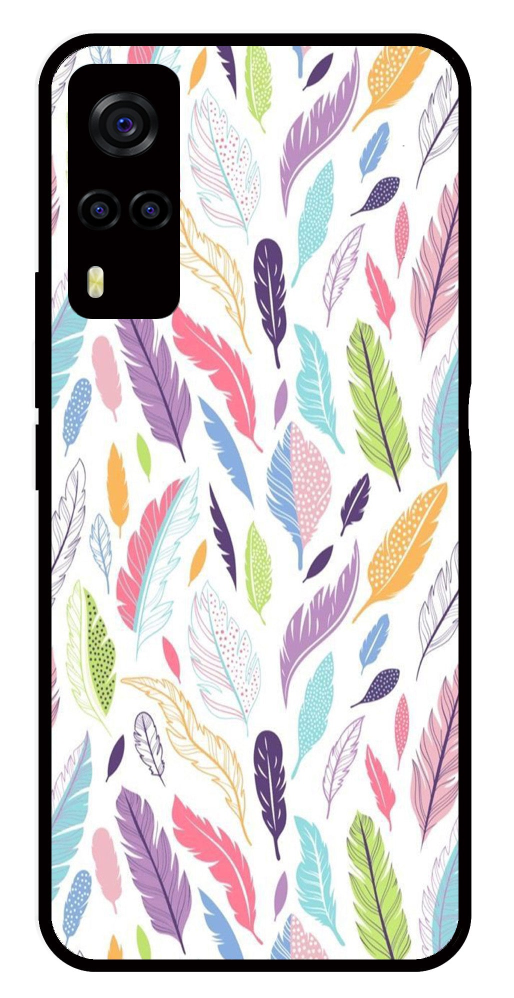Colorful Feathers Metal Mobile Case for Vivo Y55s   (Design No -06)