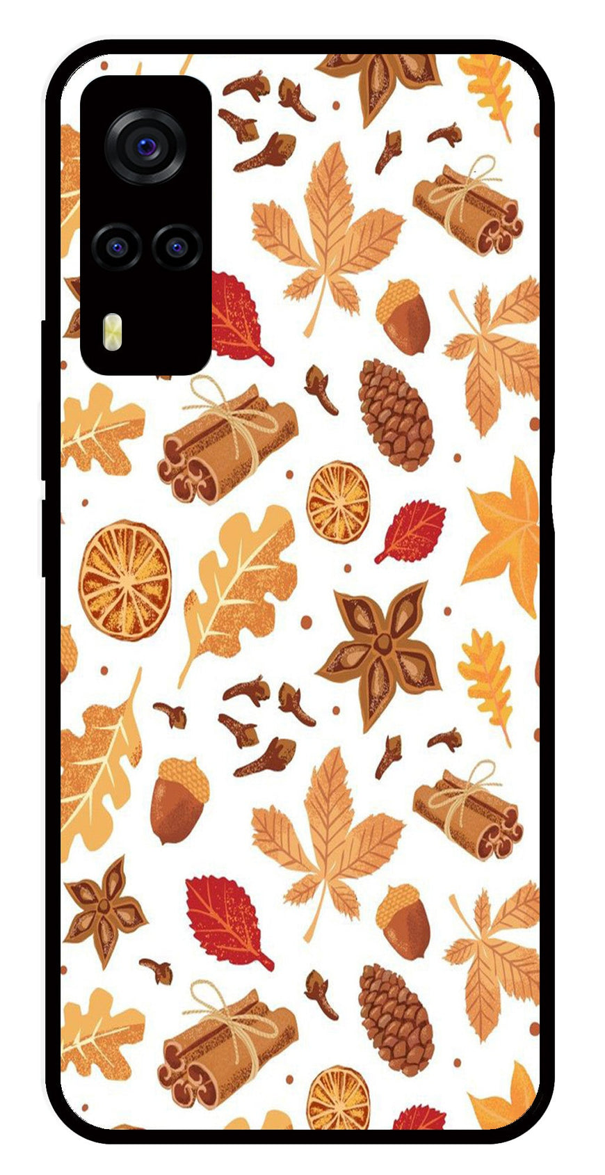 Autumn Leaf Metal Mobile Case for Vivo Y55s   (Design No -19)