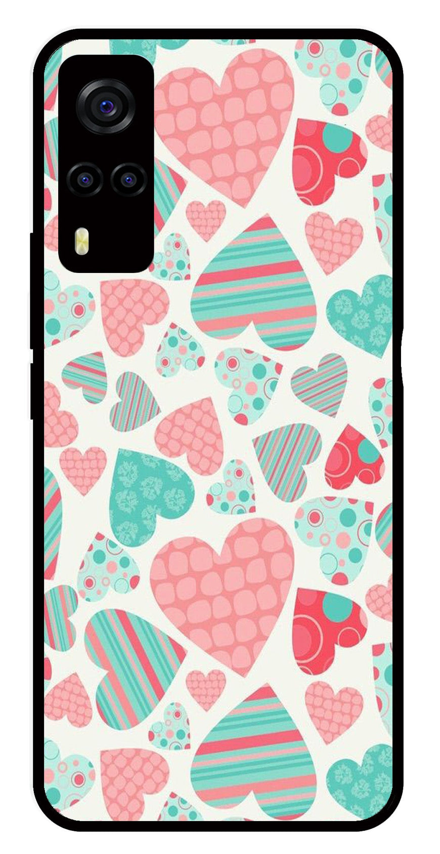 Hearts Pattern Metal Mobile Case for Vivo Y55s   (Design No -22)