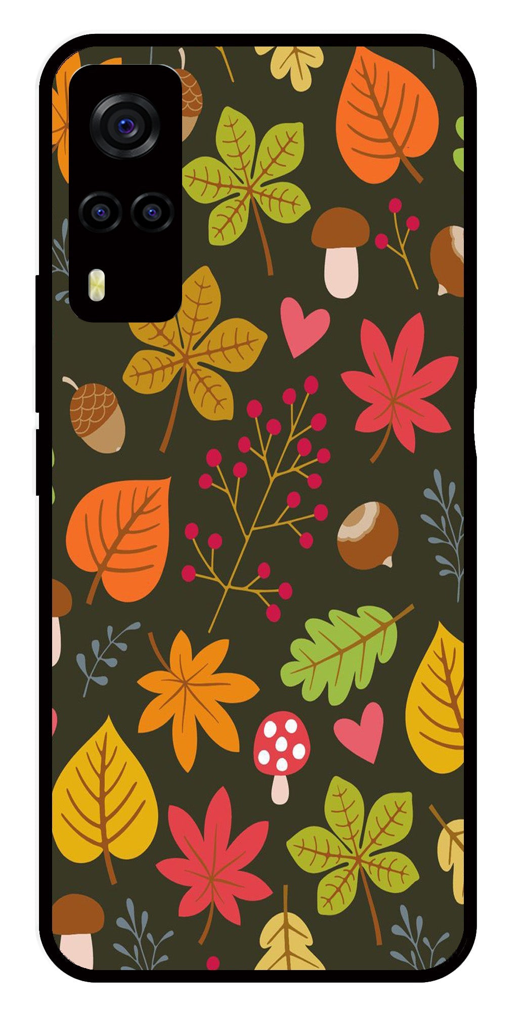 Leaves Design Metal Mobile Case for Vivo Y55s   (Design No -51)