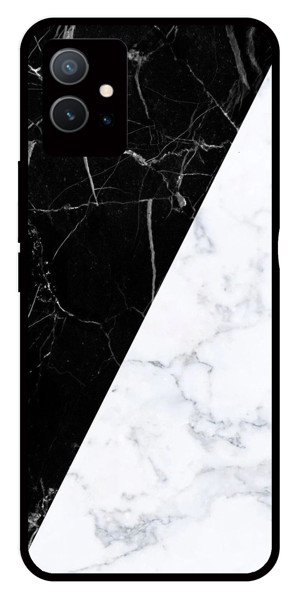 Black White Marble Design Metal Mobile Case for Vivo Y33s 5G   (Design No -09)