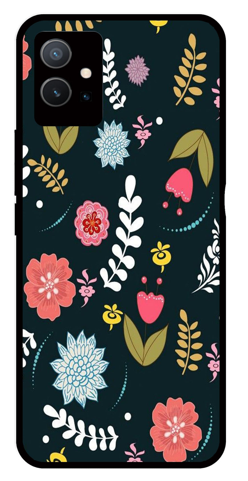 Floral Pattern2 Metal Mobile Case for Vivo Y33s 5G   (Design No -12)