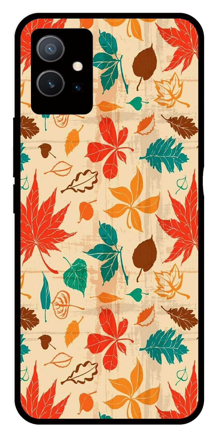 Leafs Design Metal Mobile Case for Vivo Y33s 5G   (Design No -14)