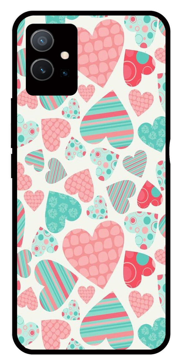 Hearts Pattern Metal Mobile Case for Vivo Y33s 5G   (Design No -22)