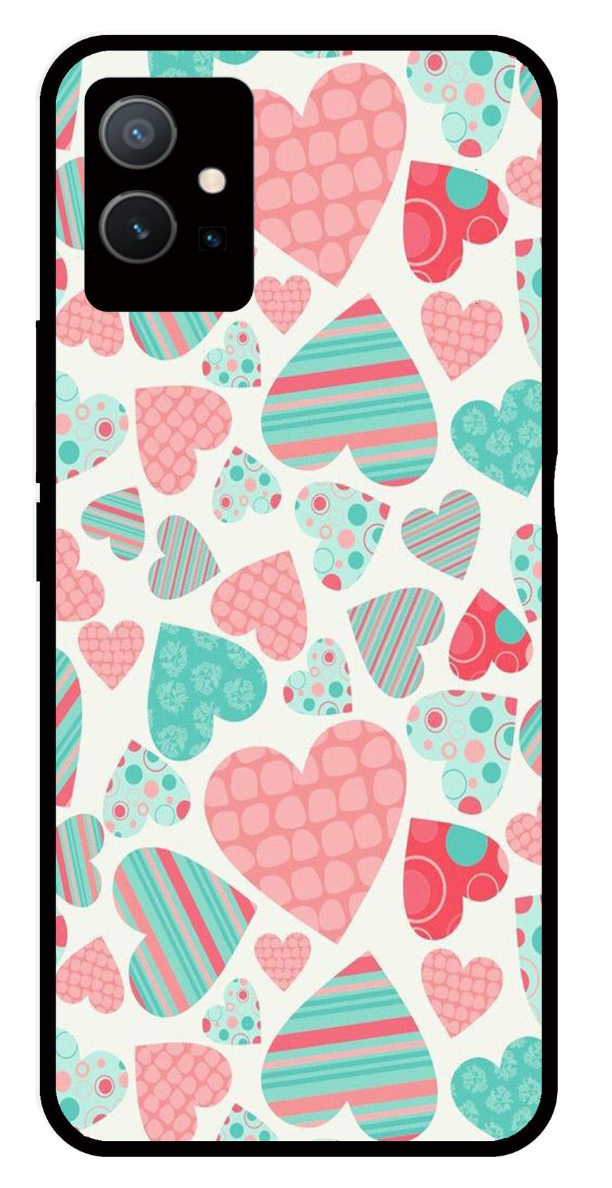 Hearts Pattern Metal Mobile Case for Vivo Y55   (Design No -22)