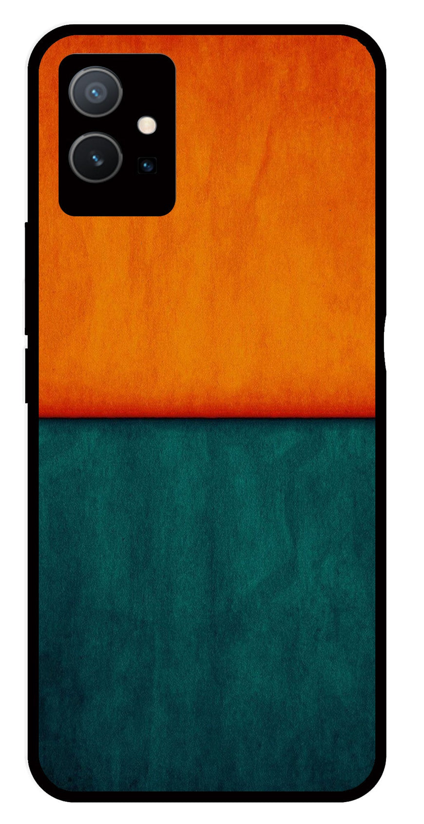 Orange Green Pattern Metal Mobile Case for Vivo Y55   (Design No -45)