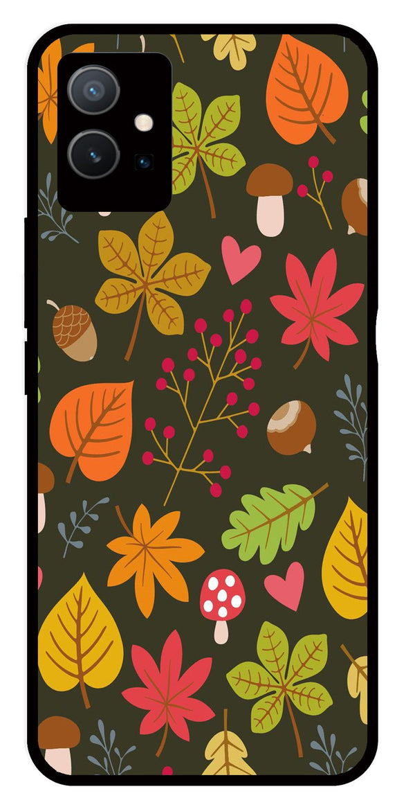 Leaves Design Metal Mobile Case for Vivo Y33s 5G   (Design No -51)