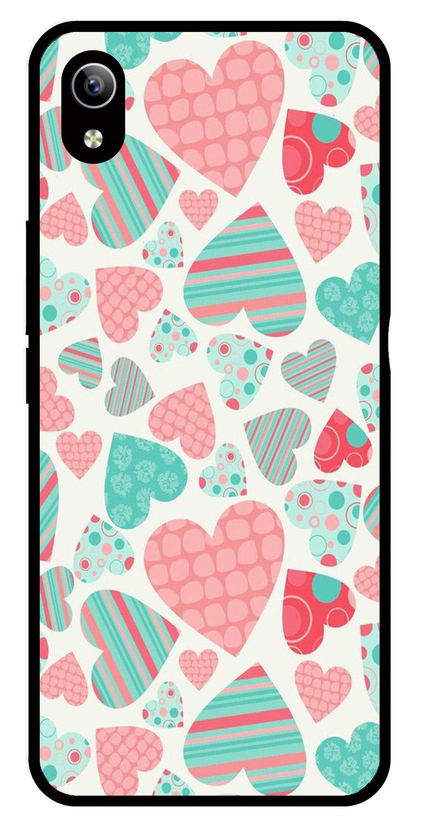 Hearts Pattern Metal Mobile Case for Vivo Y90   (Design No -22)