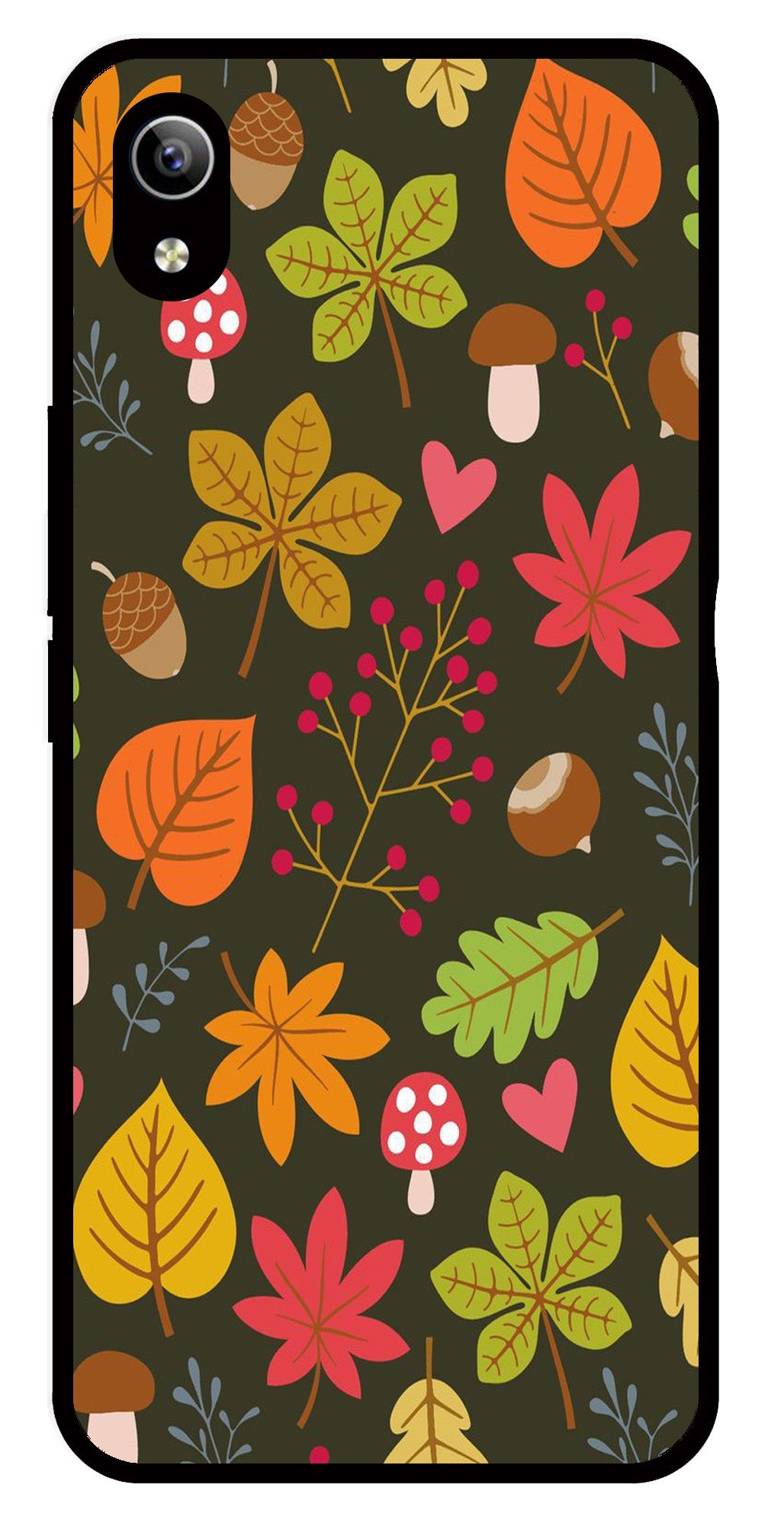 Leaves Design Metal Mobile Case for Vivo Y90   (Design No -51)