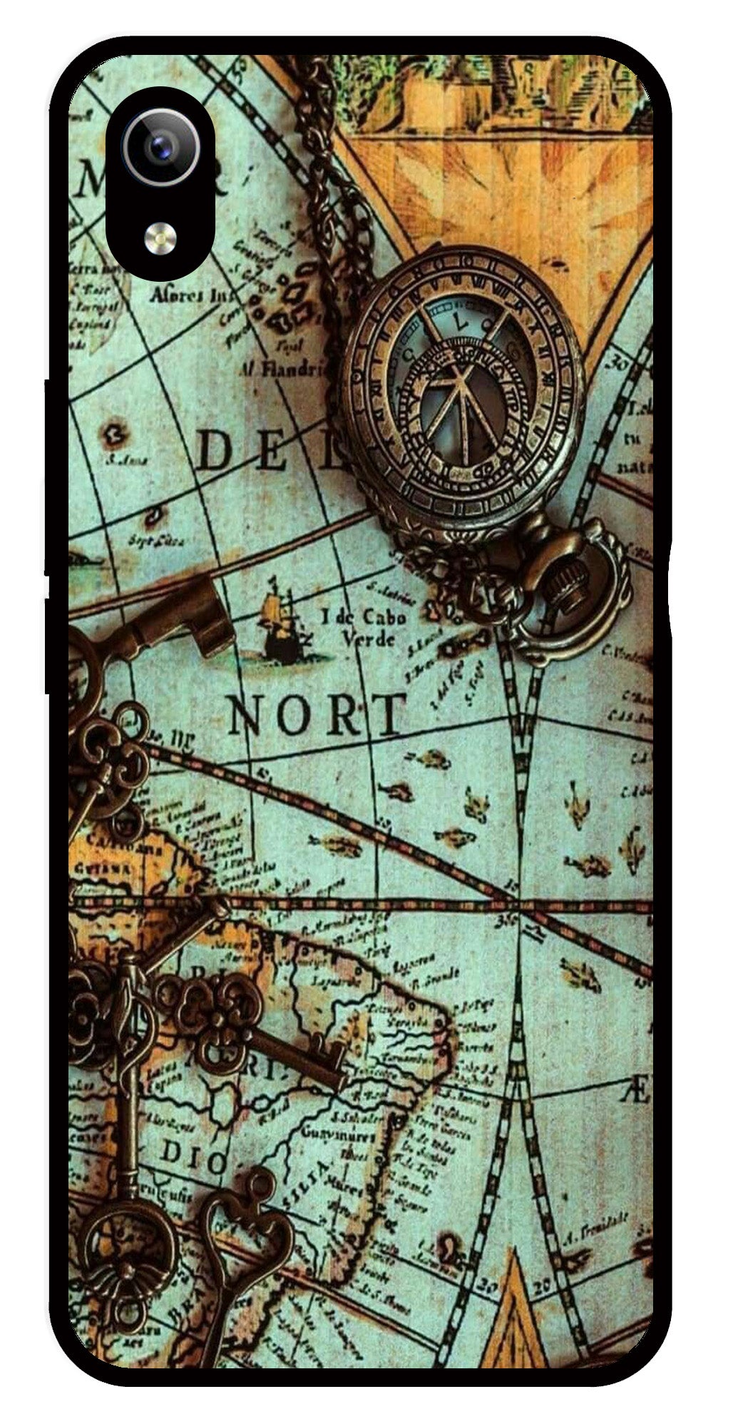 Map Design Metal Mobile Case for Vivo Y90   (Design No -54)