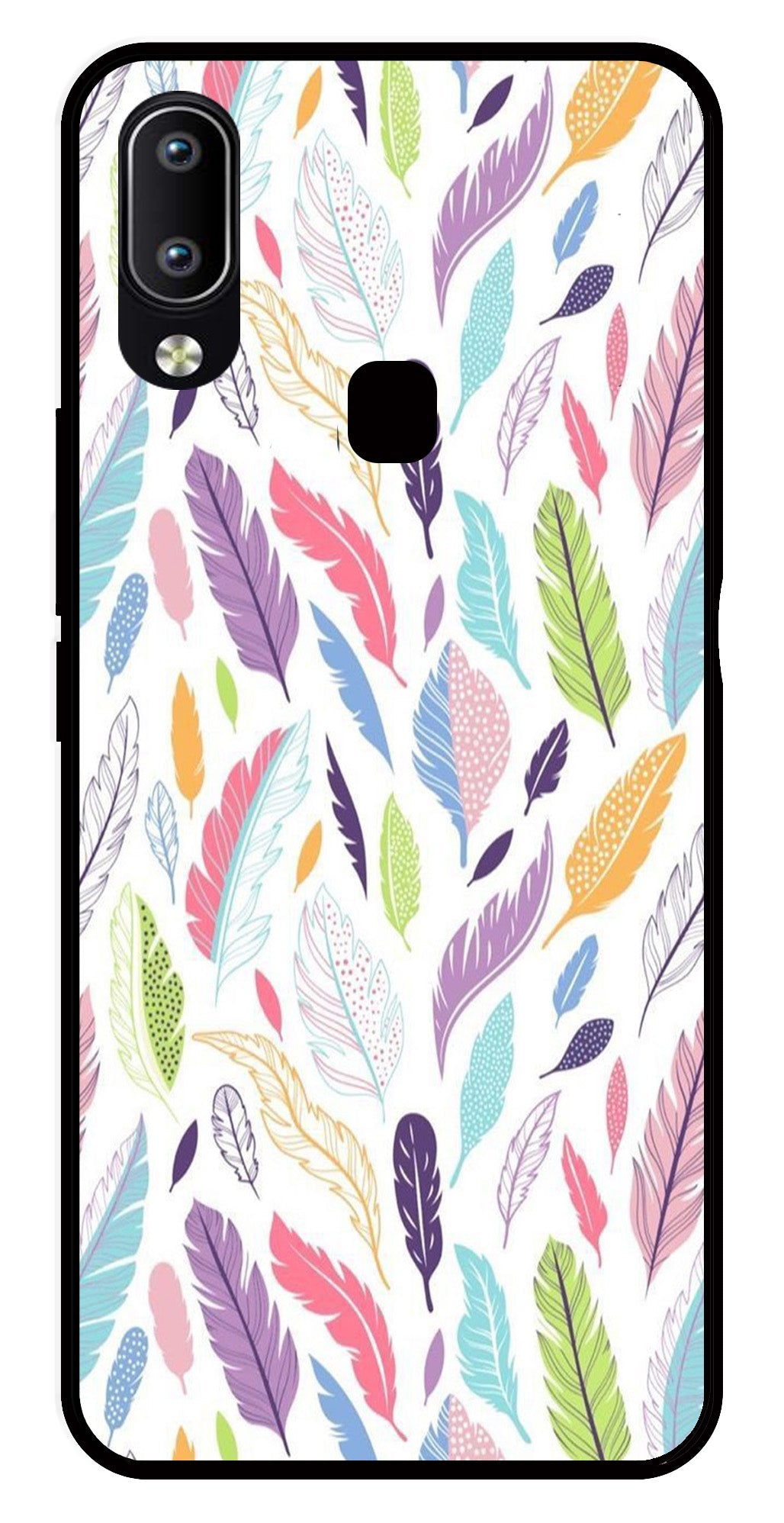 Colorful Feathers Metal Mobile Case for Vivo Y91   (Design No -06)