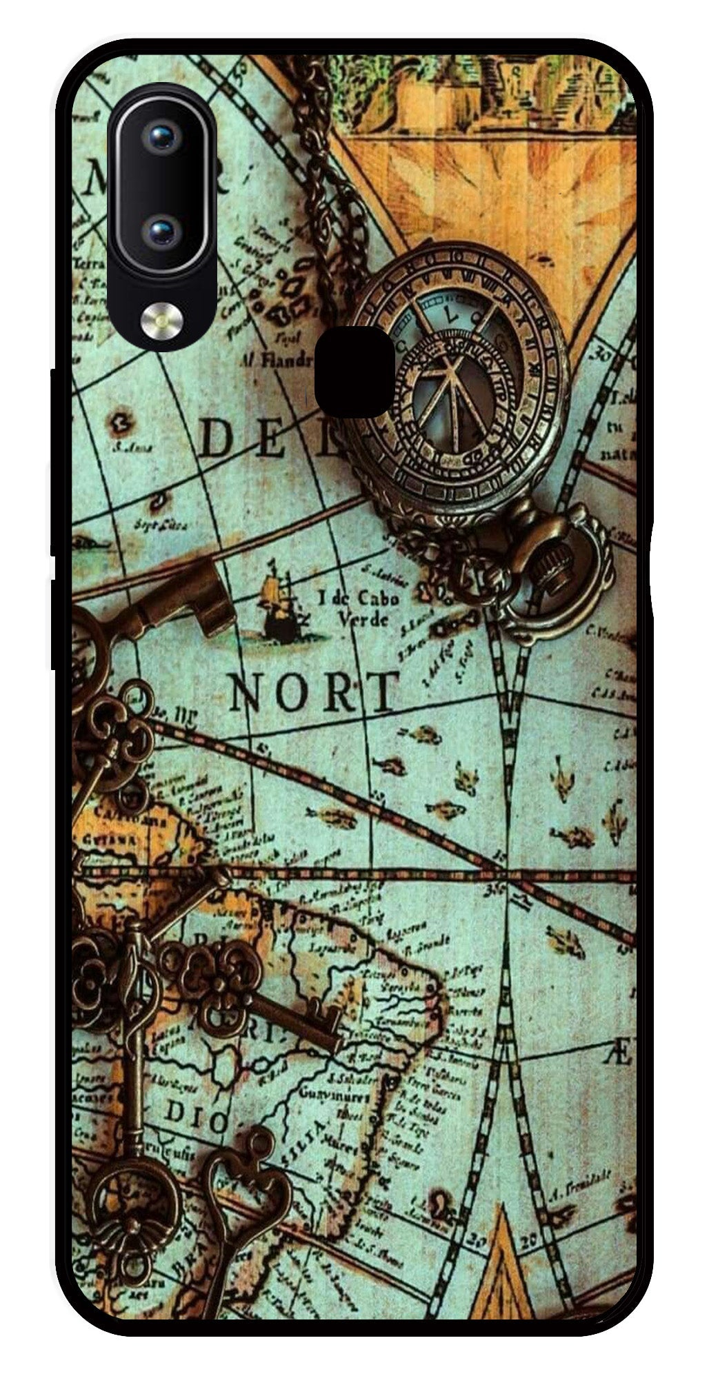 Map Design Metal Mobile Case for Vivo Y95   (Design No -54)