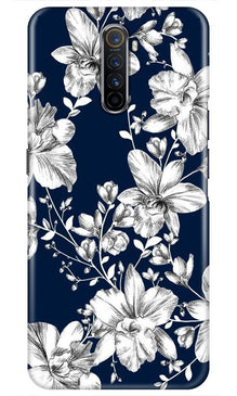 White flowers Blue Background Mobile Back Case for Realme X2 Pro (Design - 14)