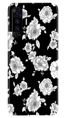 White flowers Black Background Mobile Back Case for Vivo X50 (Design - 9)