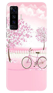 Pink Flowers Cycle Mobile Back Case for Vivo X50  (Design - 102)