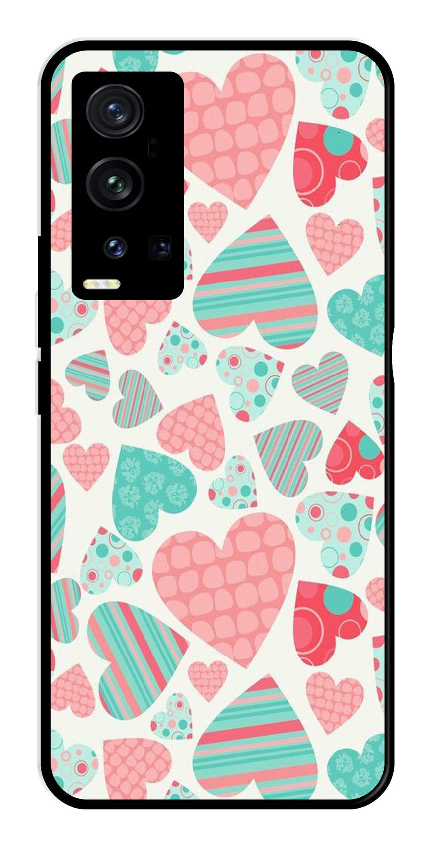 Hearts Pattern Metal Mobile Case for Vivo X60 Pro Plus   (Design No -22)