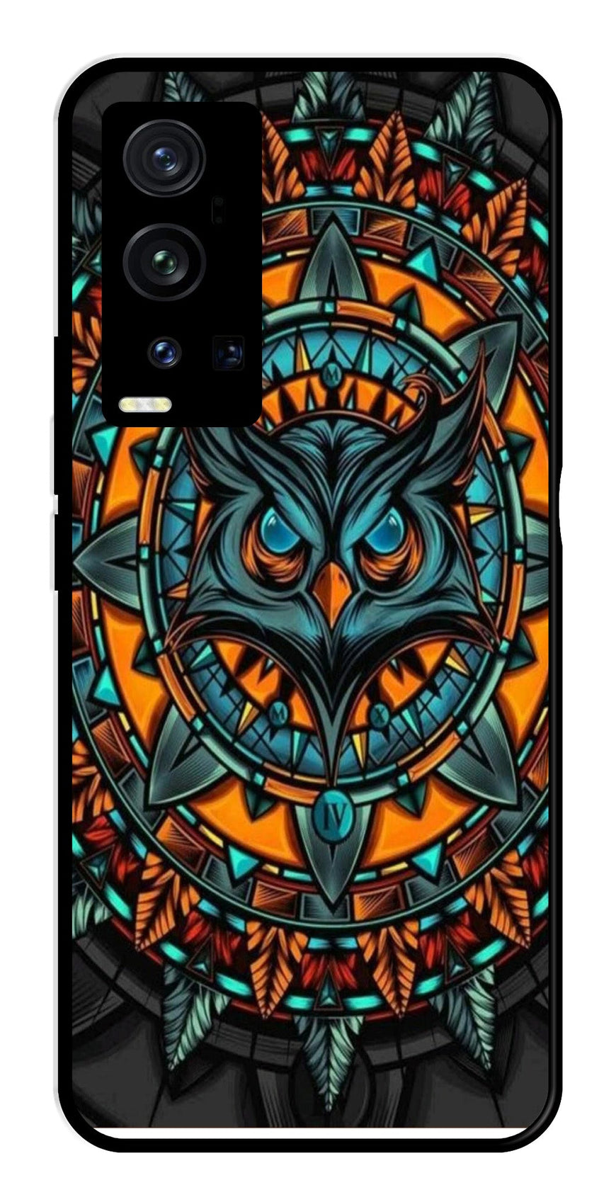Owl Pattern Metal Mobile Case for Vivo X60 Pro Plus   (Design No -42)
