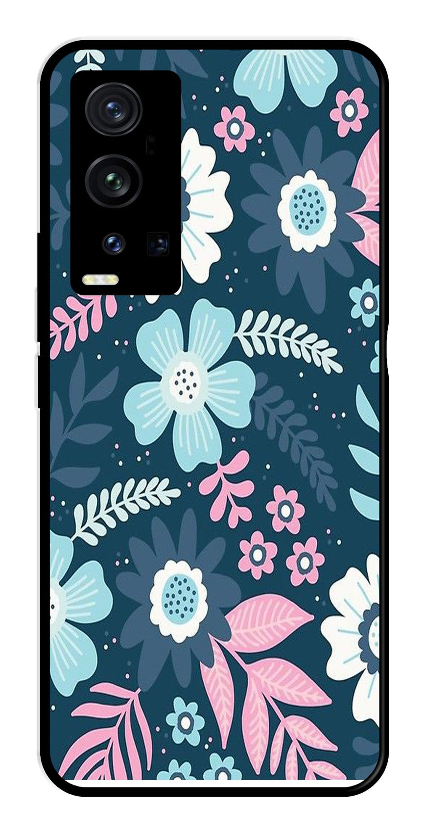 Flower Leaves Design Metal Mobile Case for Vivo X60 Pro Plus   (Design No -50)