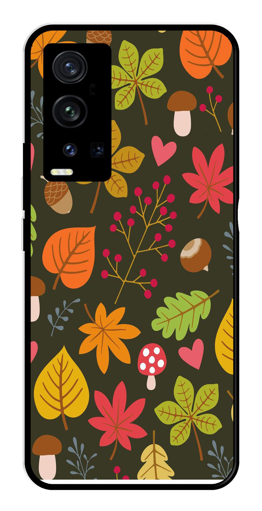 Leaves Design Metal Mobile Case for Vivo X60 Pro Plus   (Design No -51)