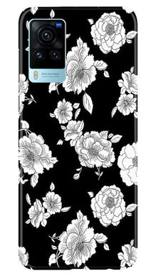 White flowers Black Background Mobile Back Case for Vivo X60 Pro (Design - 9)
