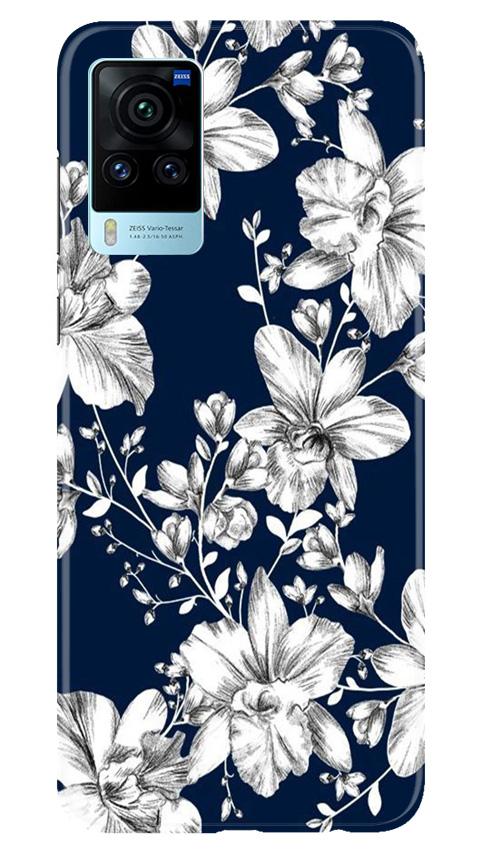 White flowers Blue Background Case for Vivo X60 Pro