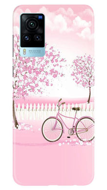 Pink Flowers Cycle Mobile Back Case for Vivo X60 Pro  (Design - 102)