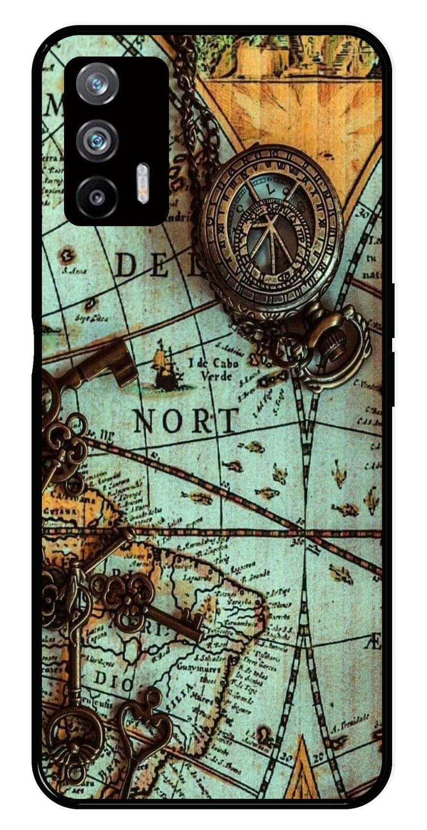 Map Design Metal Mobile Case for Realme X7 Max 5G   (Design No -54)