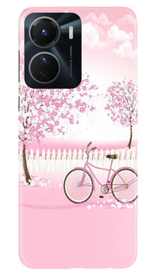 Pink Flowers Cycle Mobile Back Case for Vivo Y56 5G  (Design - 102)