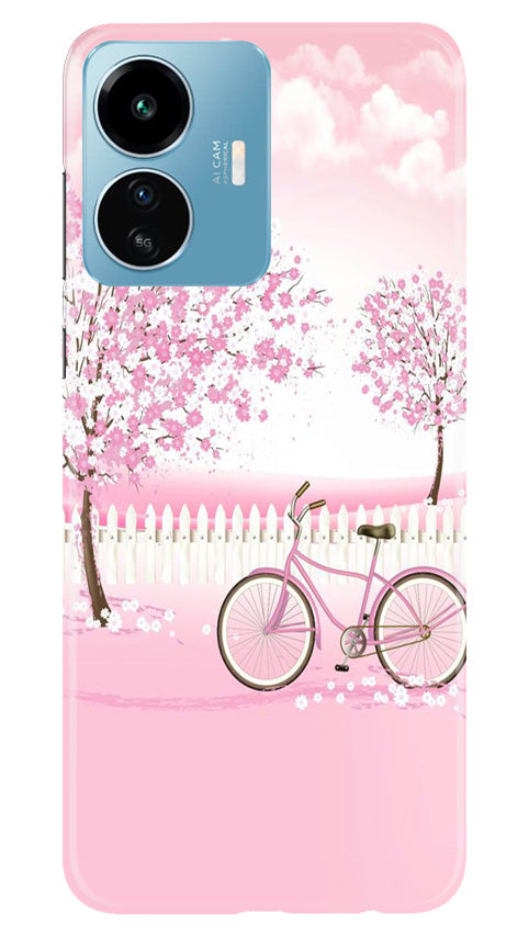 Pink Flowers Cycle Case for iQOO Z6 Lite 5G  (Design - 102)