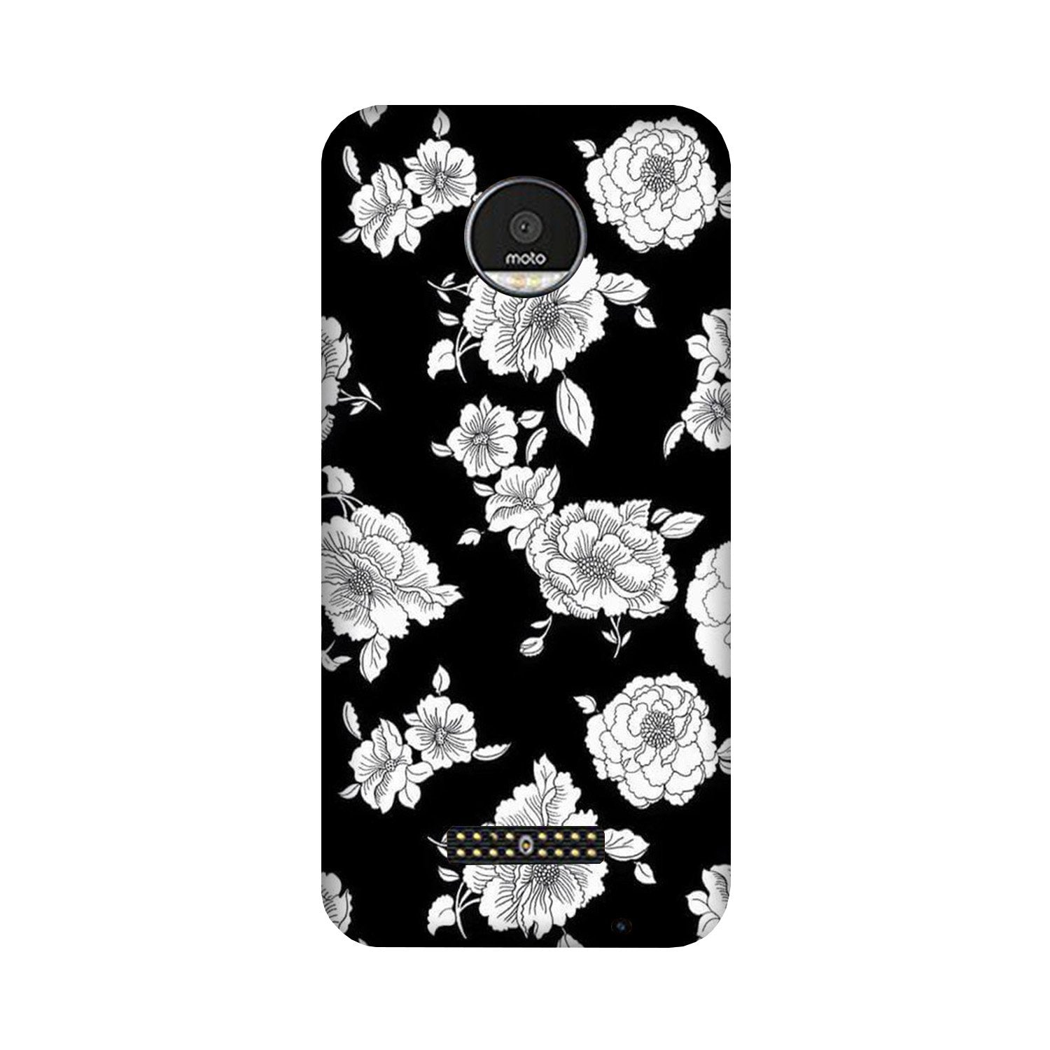 White flowers Black Background Case for Moto Z2 Play