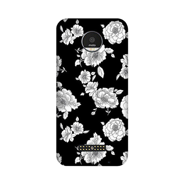White flowers Black Background Case for Moto Z3 Play
