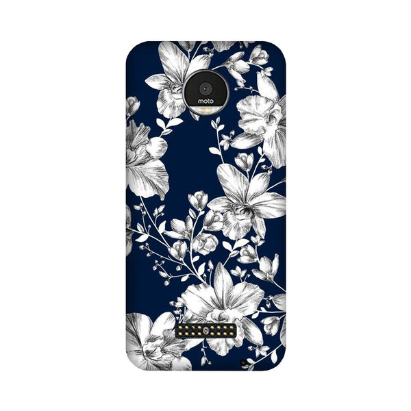 White flowers Blue Background Case for Moto Z3 Play