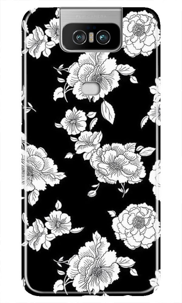 White flowers Black Background Case for Asus Zenfone 6z